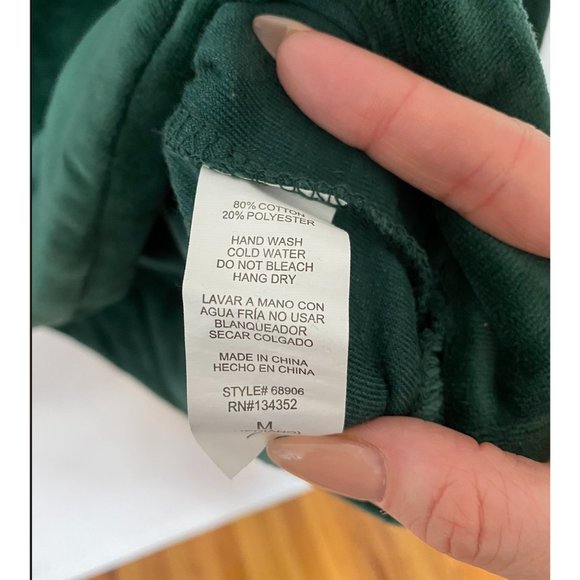 F21 Ambiance Hunter Forest Green Velvet Velour Pullover Hoodie Sweater Medium - Picture 5 of 9